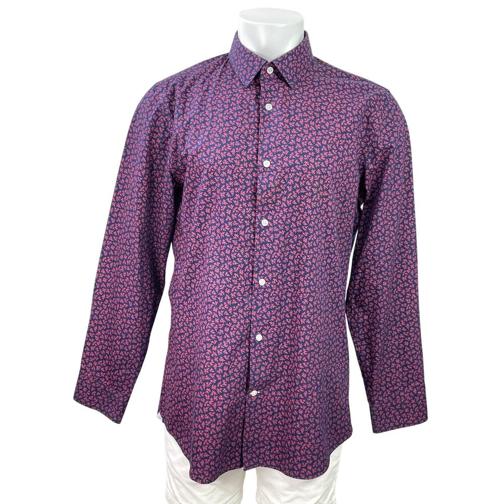 Banana Republic Mens Purple Leaf Non Iron Long Sleeve Slim Button Up Shirt Top L